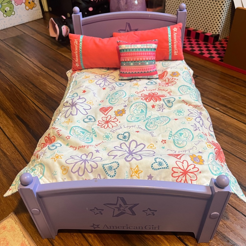 American Girl Purple Bed with Bedding